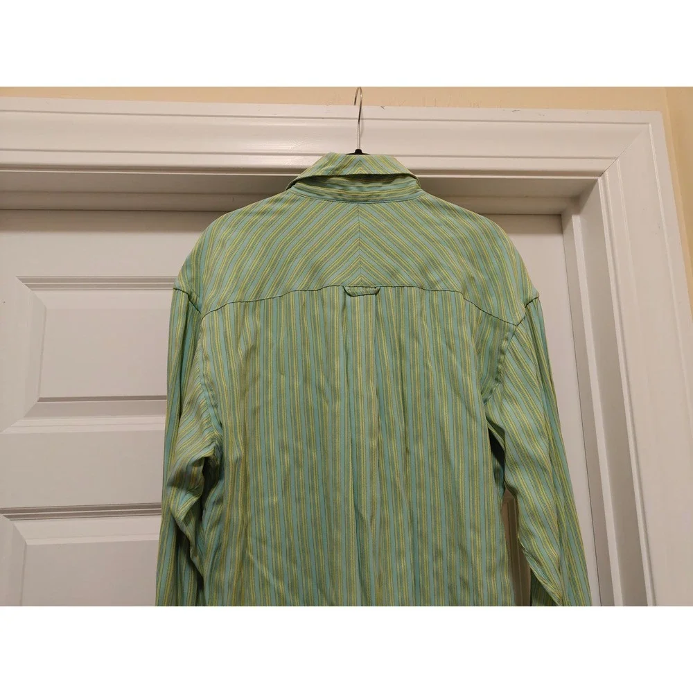 Bugatchi‎ Uomo Mens Green Yellow Striped Long Sleeve Button Down Shirt Size M
